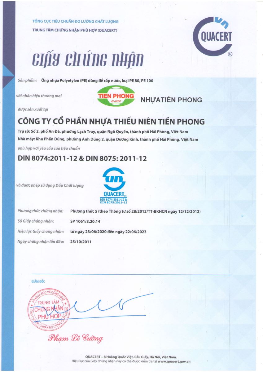 Nhựa Tiền Phong đạt tiêu chuẩn DIN
